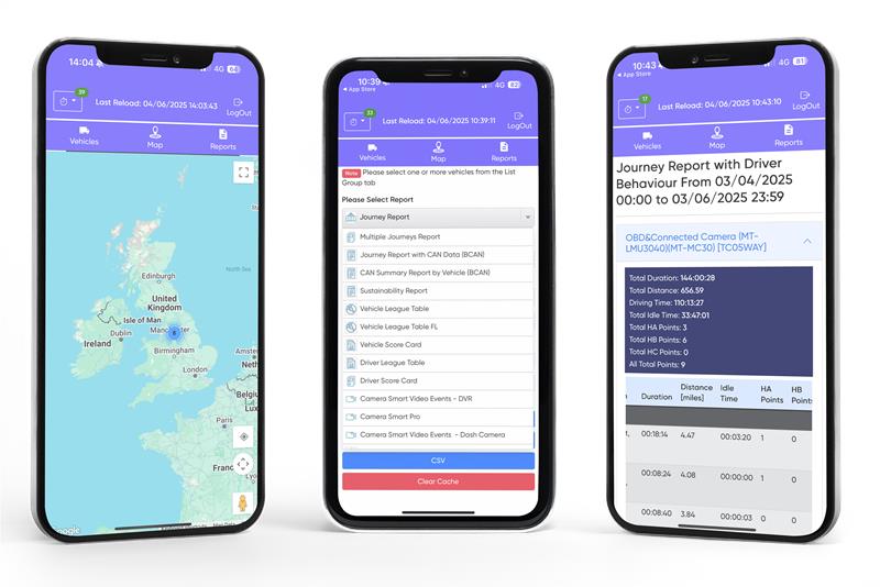 FORS Telematics by Motia app screens open on mobile